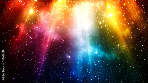 Cosmic Canvas: A vibrant nebula explodes with rainbow colors, showcasing the brilliance of the universe. A mesmerizing celestial masterpiece.