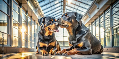 Romantic Rottweiler Couple in Architectural Setting