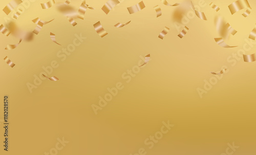 Gold confetti. Celebration party background design, falling shiny colorful glitter confetti isolated on transparent background. Carnival ribbons, holiday, birthday anniversary. Vector illustration.