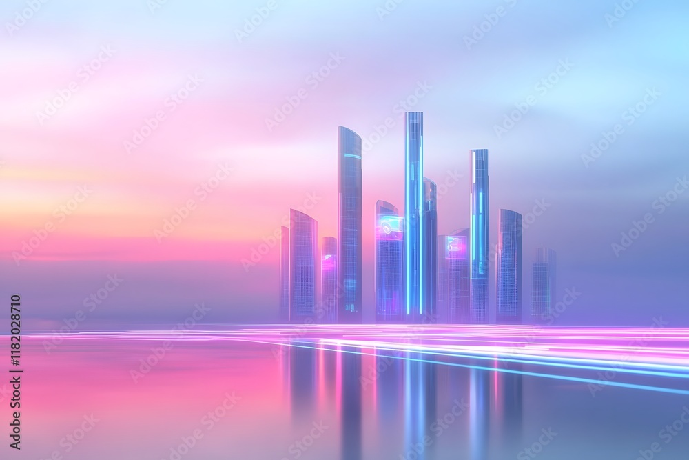 Fototapeta premium Sleek Futuristic Metropolis with Floating Towers and Streamlined Transportation System