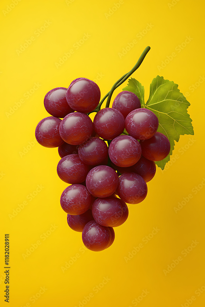 Fototapeta premium A cluster of purple grapes against a bright yellow background.
