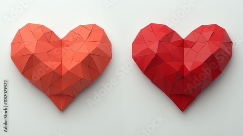 Wallpaper Mural Two geometric hearts in orange and red, showcasing a modern, artistic design with a low-poly style, perfect for Valentine's Day or romantic themes. Torontodigital.ca