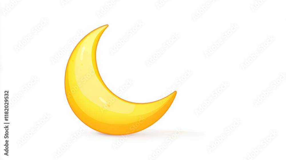 Bright Yellow Crescent Moon Icon on Clean White Background Bright Yellow Crescent Moon Icon on Clean White Background