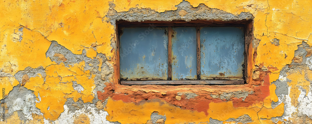 Rusty Window, Peeling Yellow Wall Illustration Rusty Window, Peeling Yellow Wall Illustration