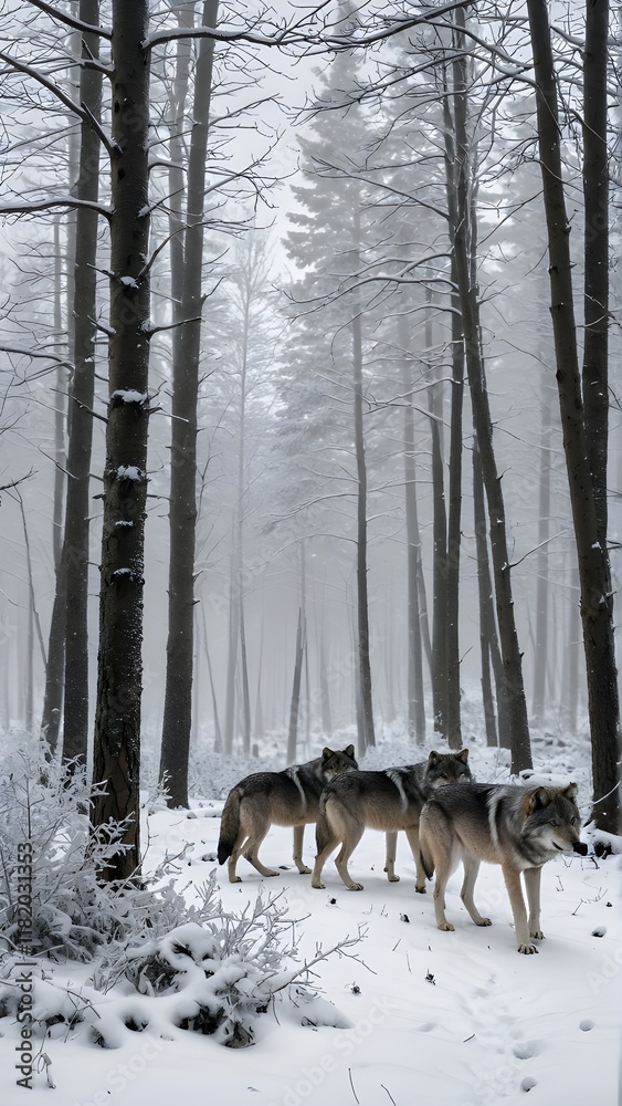 Naklejka premium Monochrome Wildlife in a Winter Scene