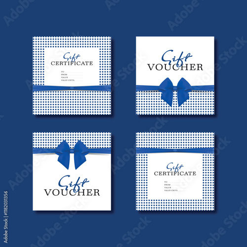 Gift card template with realistic red bow. Certificate, coupon, flyer design. Discount card for shop or boutique. Vector illustration