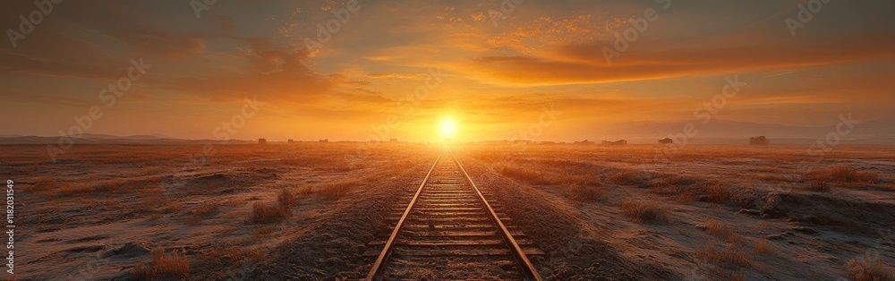 A high-angle shot of railway tracks at sunrise, symbolizing journeys and progress. Perfect for travel, transportation, and inspirational-themed projects A high-angle shot of railway tracks at sunrise, symbolizing journeys and progress. Perfect for travel, transportation, and inspirational-themed projects