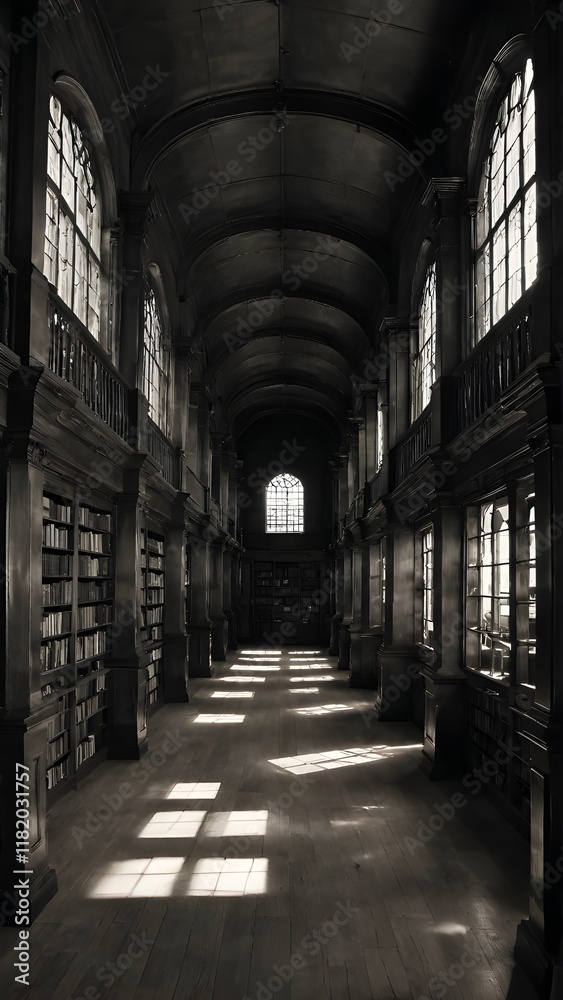 Monochrome Old Library with Dusty Monochrome Old Library with Dusty