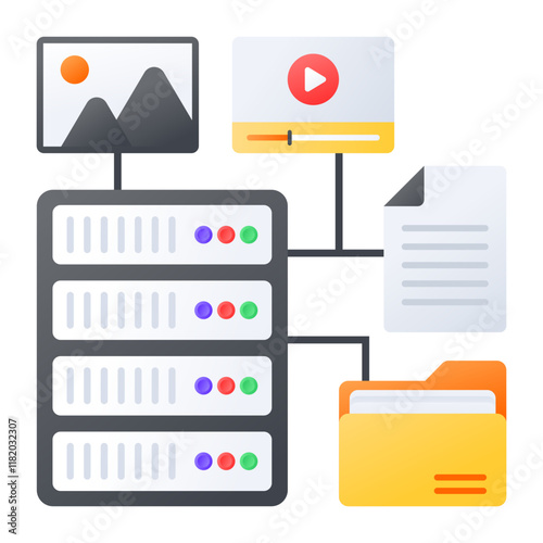 Spaces Object Storage concept, Media Server Rack vector color icon design, Web hosting service Symbol, Computing machines Sign, Internet Application Management stock illustration