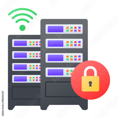 quantum computing in data center concept, Distributed supercomputing Machine vector color design, Web hosting service Symbol Computing machines Sign, Internet Application Management stock illustration