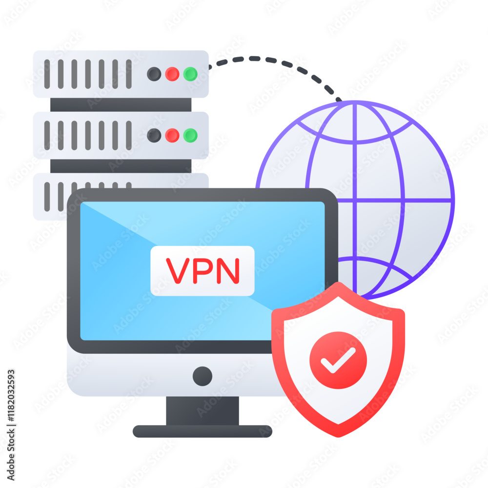 Secured Virtual Private Network concept, Enterprises Global Proxy Networking vector design, Web hosting service Symbol, Computing machines Sign, Internet Application Management stock illustration Secured Virtual Private Network concept, Enterprises Global Proxy Networking vector design, Web hosting service Symbol, Computing machines Sign, Internet Application Management stock illustration