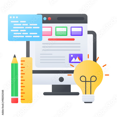 webpage designing concept, ai powered Website builder vector color icon design, Web hosting service Symbol, Computing machines Sign, Internet Application Management stock illustration