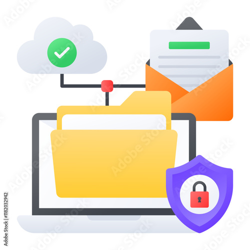 cloud-based email services concept, Protecting File Share restrictive email access vector design, Web hosting service Symbol, Computing machines Sign Internet Application Management stock illustration