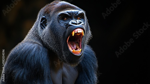 Fierce Gorilla Displaying Teeth in Dramatic Close-Up Shot photo