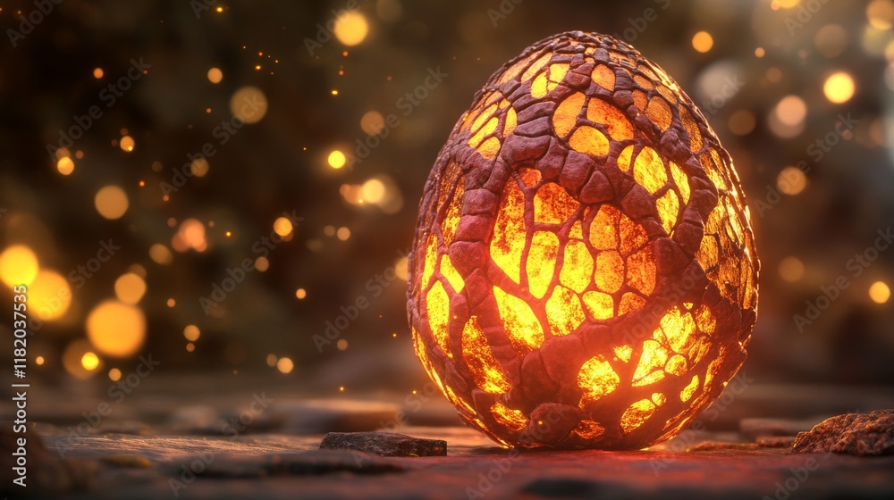 Fototapeta premium Glowing Mystical Egg with Fiery Patterns 
