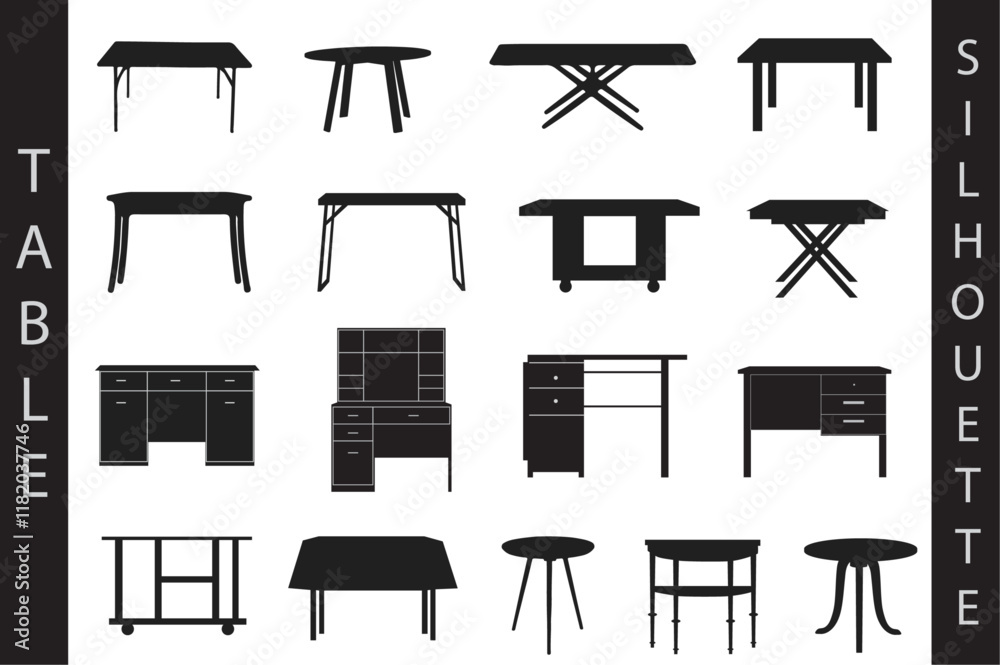 Table Vector Illustration Bundle, Table Vector Illustration Set, Table Silhouettes Table Vector Illustration Bundle, Table Vector Illustration Set, Table Silhouettes