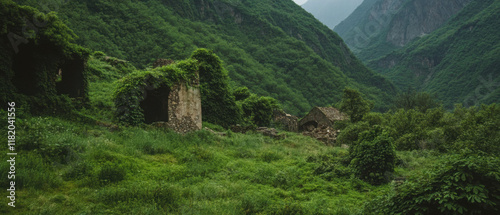 Wallpaper Mural Overgrown village ruins immersed in nature's reclamation Torontodigital.ca
