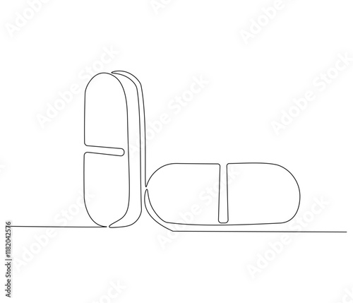 One continuous line drawing of pills medicine . Single line of pills medicine vector illustration