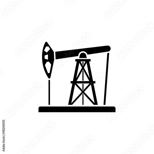 Pumpjack, Oil Industry Solid Flat Vector Icon Isolated on White Background.