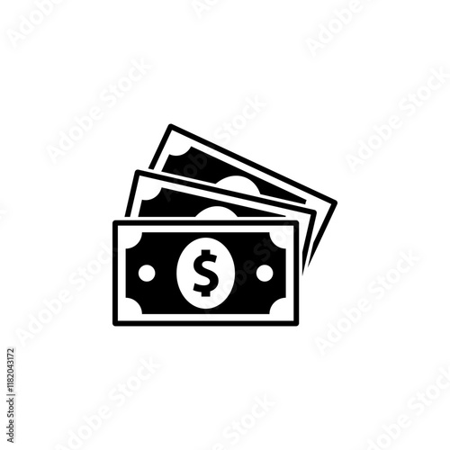 Money Stack, Dollars Banknotes, Cash Solid Flat Vector Icon Isolated on White Background.