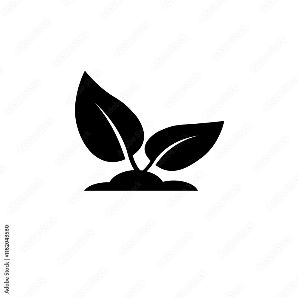 Young Plant Sprout, Agriculture Tree Growth Solid Flat Vector Icon Isolated on White Background. Young Plant Sprout, Agriculture Tree Growth Solid Flat Vector Icon Isolated on White Background.