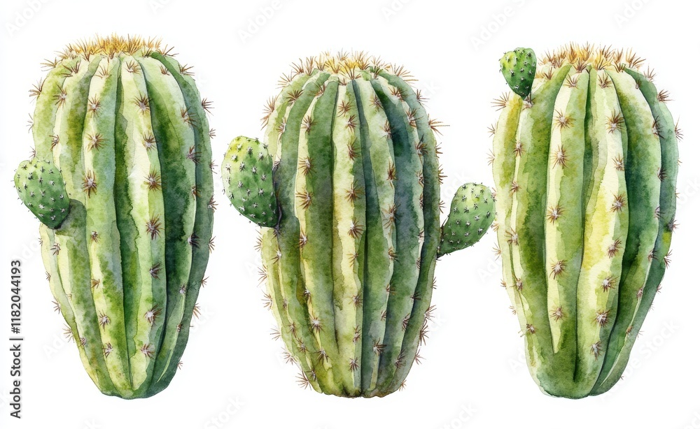 Fototapeta premium Watercolor Illustration of Columnar Cacti Trio 
