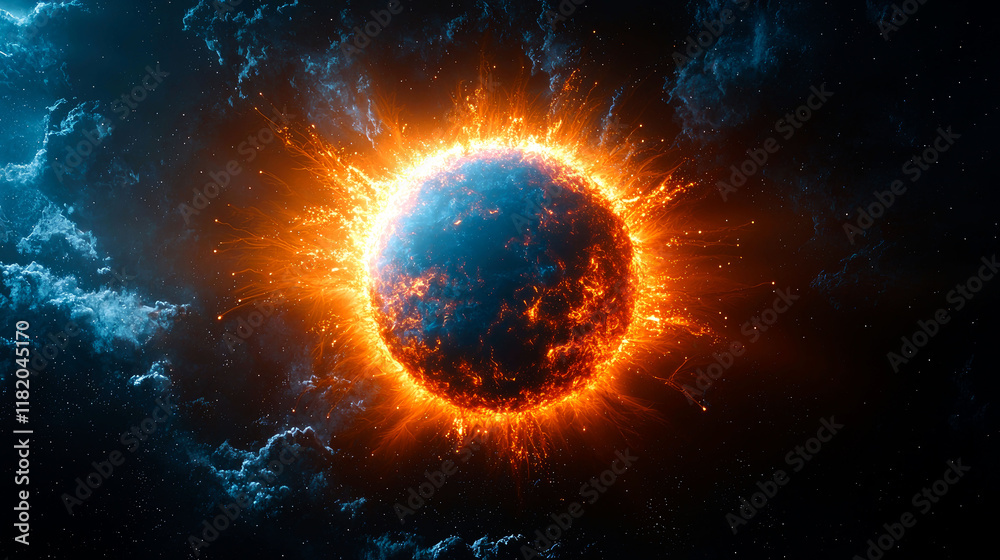 Cosmic Inferno: A Fiery Celestial Explosion in the Vast Universe