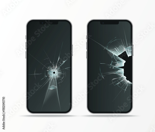 broken display in mobile phone, cracked glass