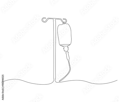 One continuous line drawing of infusion bag . Single line of iv bag vector illustration