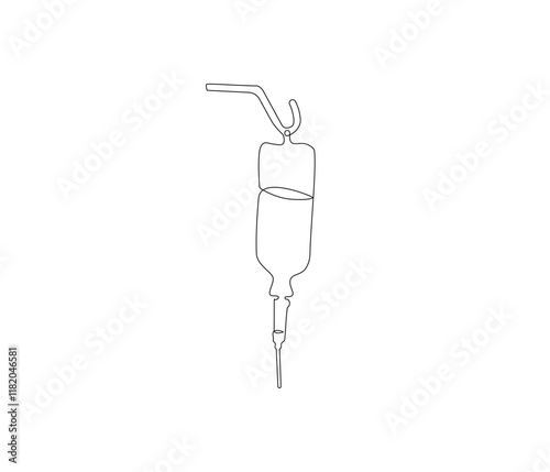 One continuous line drawing of infusion bag . Single line of iv bag vector illustration