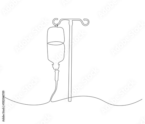 One continuous line drawing of infusion bag . Single line of iv bag vector illustration