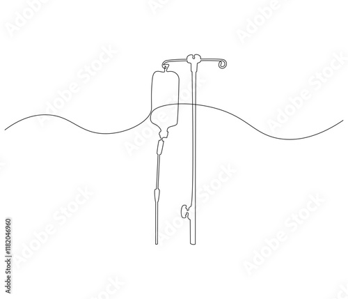 One continuous line drawing of infusion bag . Single line of iv bag vector illustration