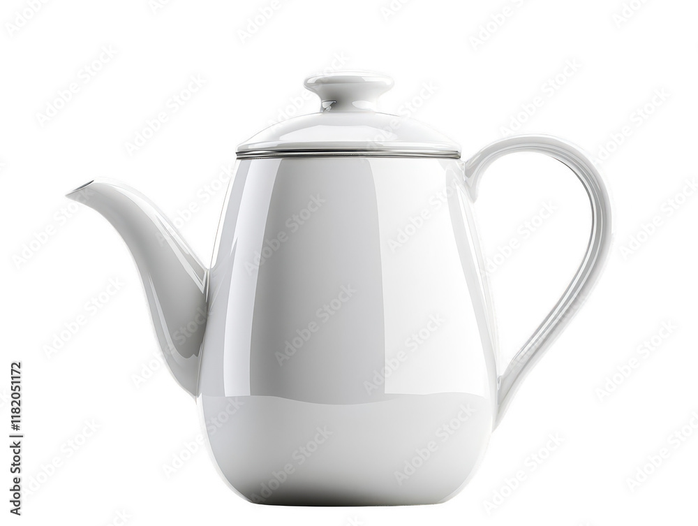 A pristine white ceramic teapot with securely fastened lid, ready for brewing A pristine white ceramic teapot with securely fastened lid, ready for brewing
