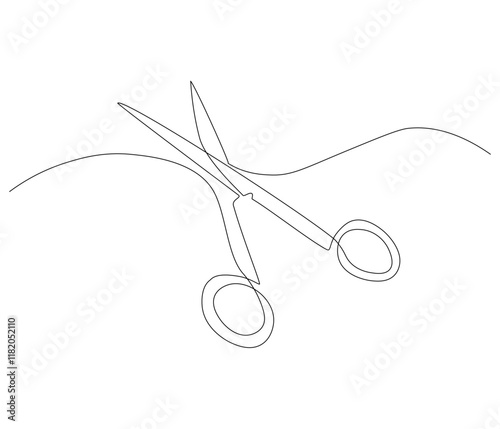 One continuous line drawing of medical scissors . Single line of medical scissors vector illustration