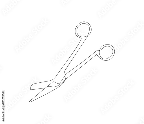 One continuous line drawing of medical scissors . Single line of medical scissors vector illustration