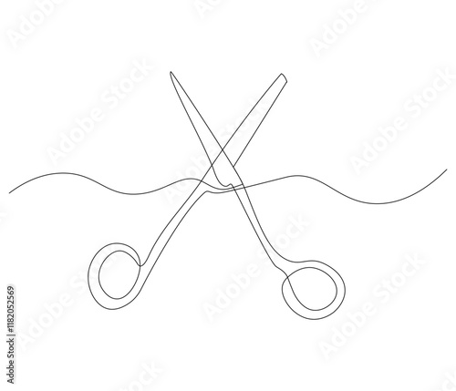 One continuous line drawing of medical scissors . Single line of medical scissors vector illustration