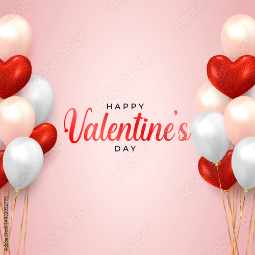 Happy Valentine's day poster design and template with hearts. Happy valentine day photoframe with heart shape. Celebrating valentine's Day on 14 February Valentine's day banner background
