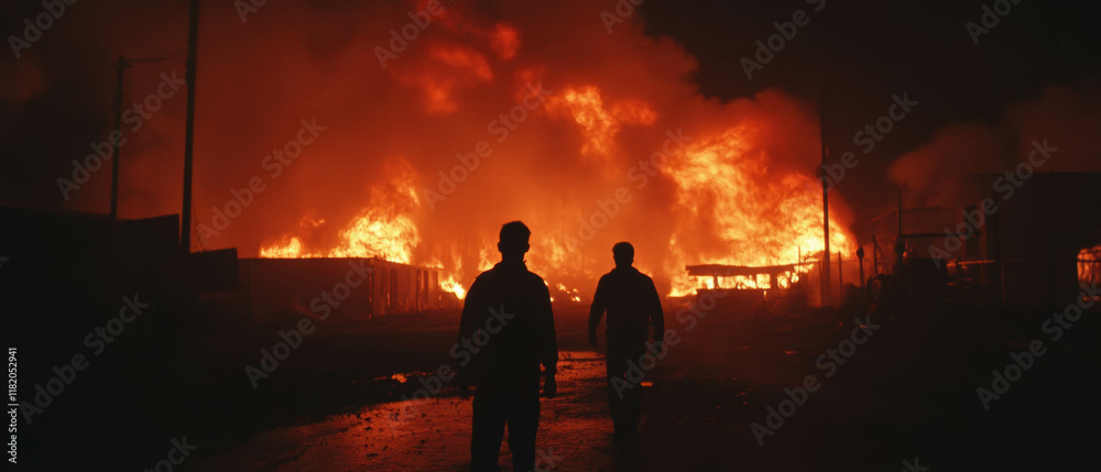Fototapeta premium Intense flames illuminate the darkness, creating a terrifying inferno