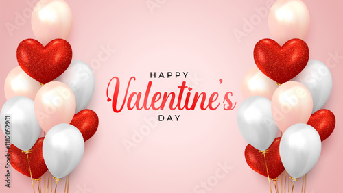 Happy Valentine's day poster design and template with hearts. Happy valentine day photoframe with heart shape. Celebrating valentine's Day on 14 February Valentine's day banner background
