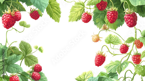 A vibrant illustration of raspberries and leaves framing a blank space.