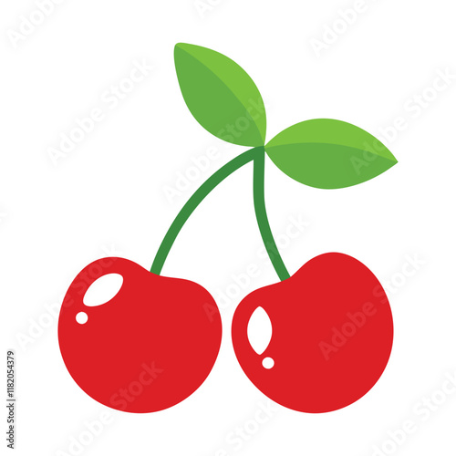 Fruitful red cherries with leaves