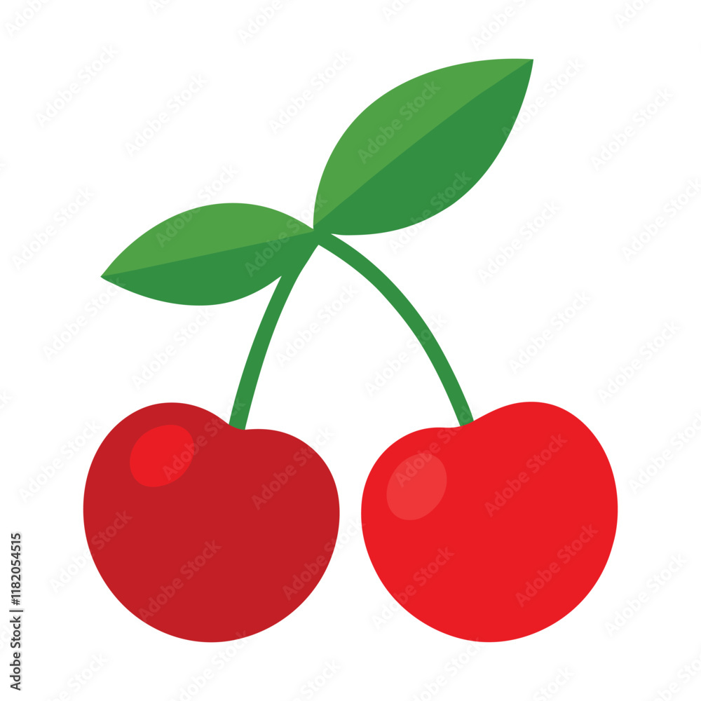 Fruitful red cherries with leaves Fruitful red cherries with leaves