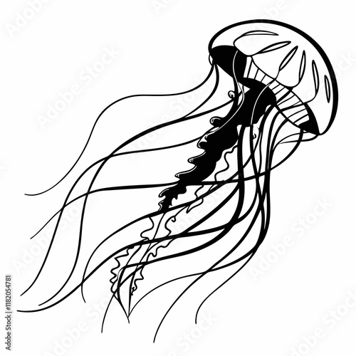 Jellyfish vector silhouette black design white background photo