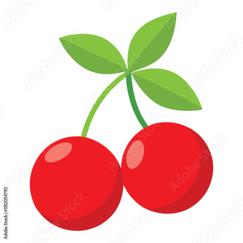 Fruitful red cherries with leaves