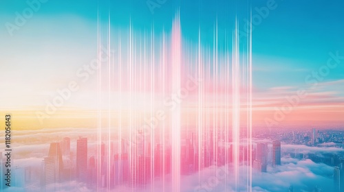 Wallpaper Mural Futuristic Cityscape at Dawn, Digital Streams Torontodigital.ca