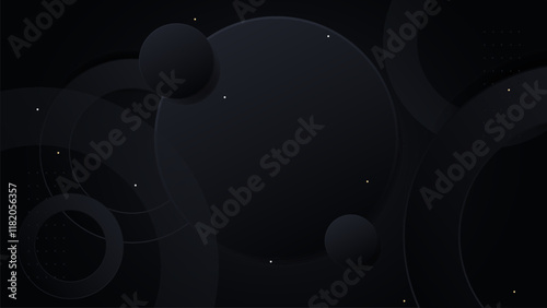 Dark black  design circles sketch decorative background. Dark circle abstract shadow background.