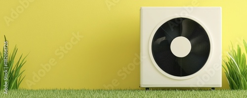 Air Conditioning Unit on Yellow Background with Grass