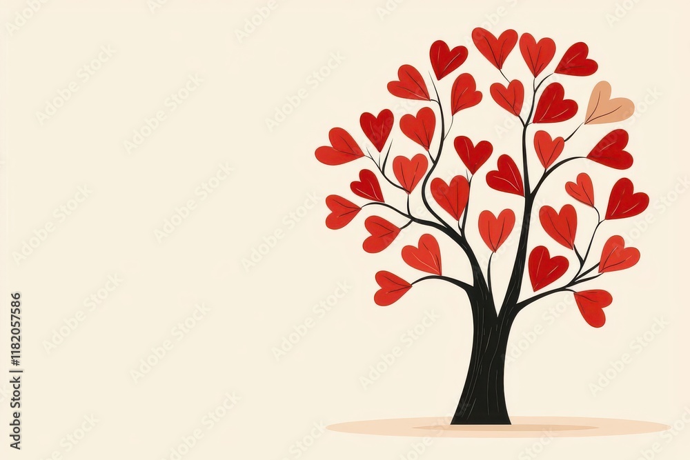 Fototapeta premium emotional value. Symbolic tree with hearts as leaves, representing brand's emotional growth, flat design illustration