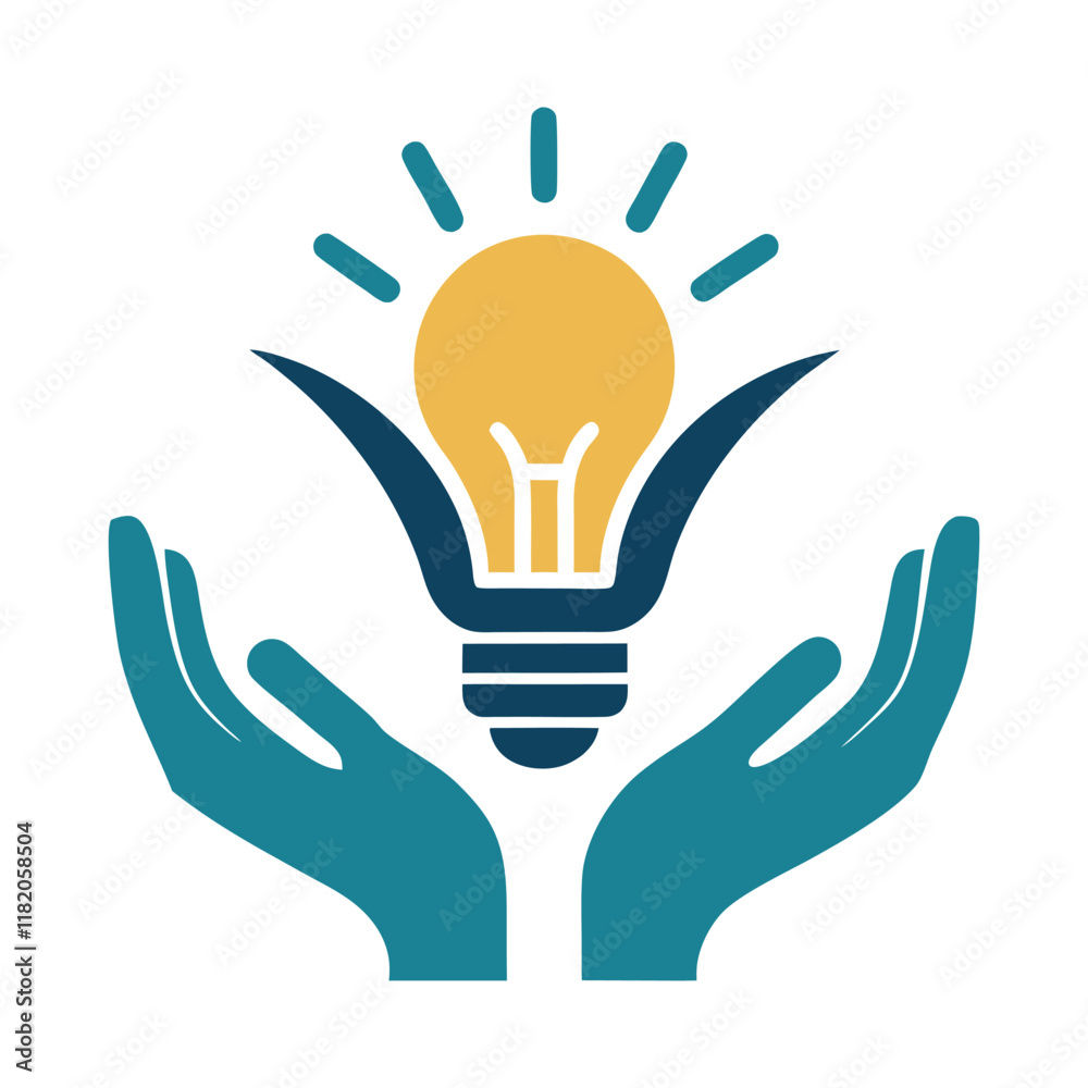 Hand Holding Bright Light Bulb Vector Illustration for Inspiration Hand Holding Bright Light Bulb Vector Illustration for Inspiration
