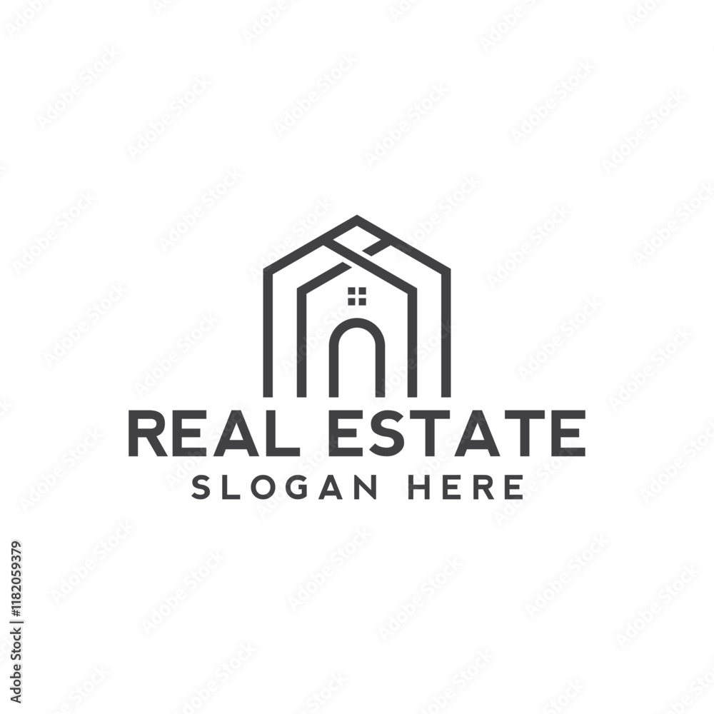 Fototapeta premium Modern real estate logo, building, roof, construction, real, estate, flat fully editable vector template, real estate corporate logo. Home logo vector template. Corporate real estate logo